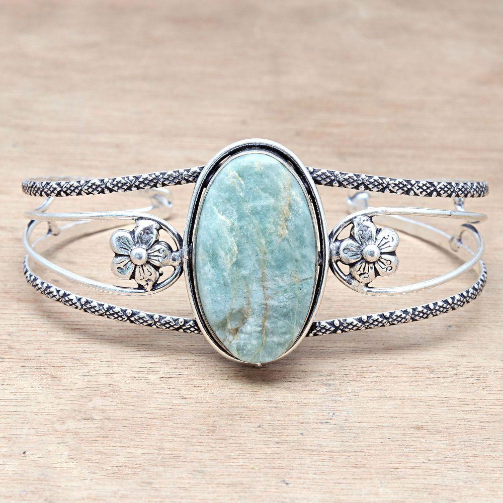 Amazonite Drusy Gemstone Handmade Silver Jewelry Cuff Bracelets 7''Adjustable