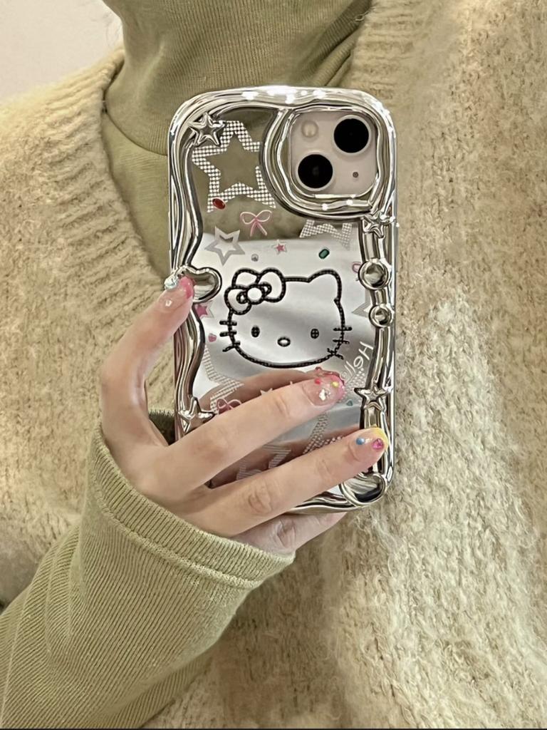 Silver Mirror Flash Diamond Kt Cat Apple 11promax Mobile Phone Case iPhone11 Electroplating 11 Makeup Mirror 11 Large Holes