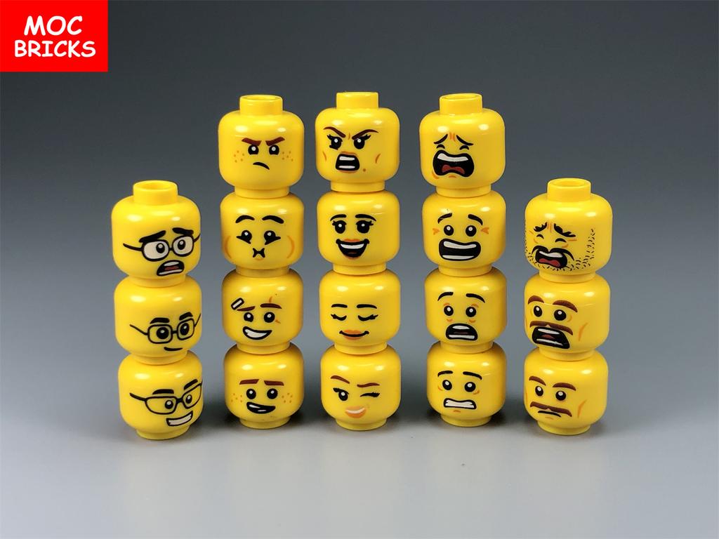 Set  MOC Bricks Boys and Girls Cute Beard Face Expression Figure Head Educational Building Blocks Toys For Kids Gift