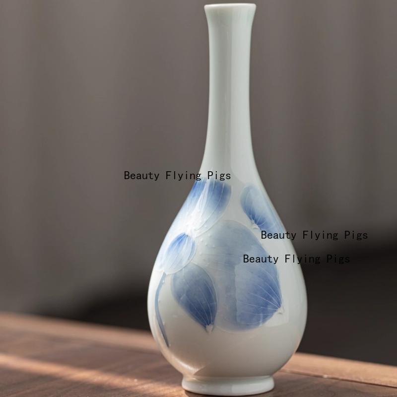 Ceramic Hand-painted Small Flower Vase Flower Planter Mini Bottle Mouth Vase Home Decoration Desktop Decoration Chinese Style