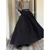 Women High Waist Jupe Korean Pleating Swing Skirt Vintage Fashion Spring Office Falda Holiday Loose Solid Long Skirt