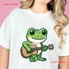 Unique Cartoon Frog Guitarist T Shirt Music Lover Fun Animal DTG Print Cotton Trendy Top for Her Him Vintage Washed Slightly