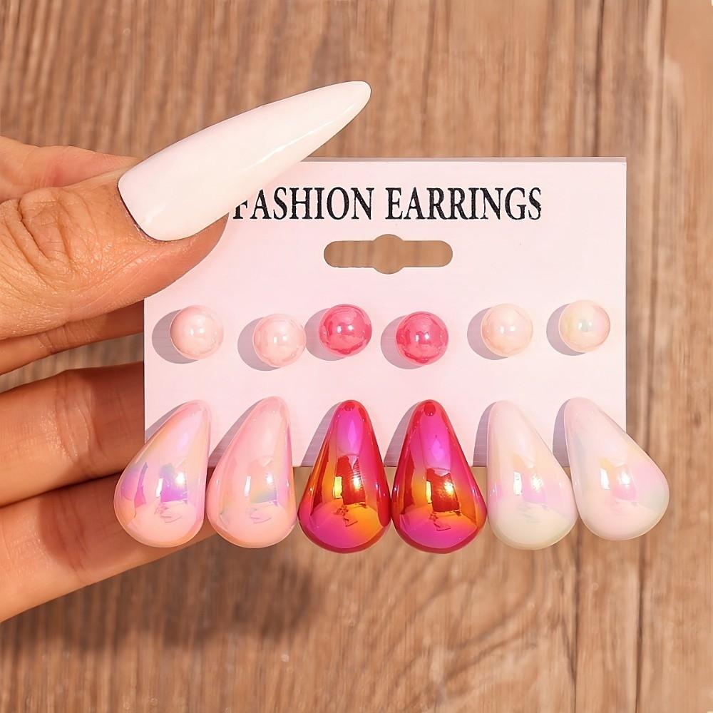 6pairs Chunky Water-drop Drop Earrings Glossy Luxury Chunky Waterdrop Earrings Matte Finish Bead Stud Earring