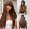 ALAN EATON L Long Straight Wigs Ombre Brown Synthetic Wigs for Women Natural Wigs with Bangs Cosplay Heat Resistant Hair