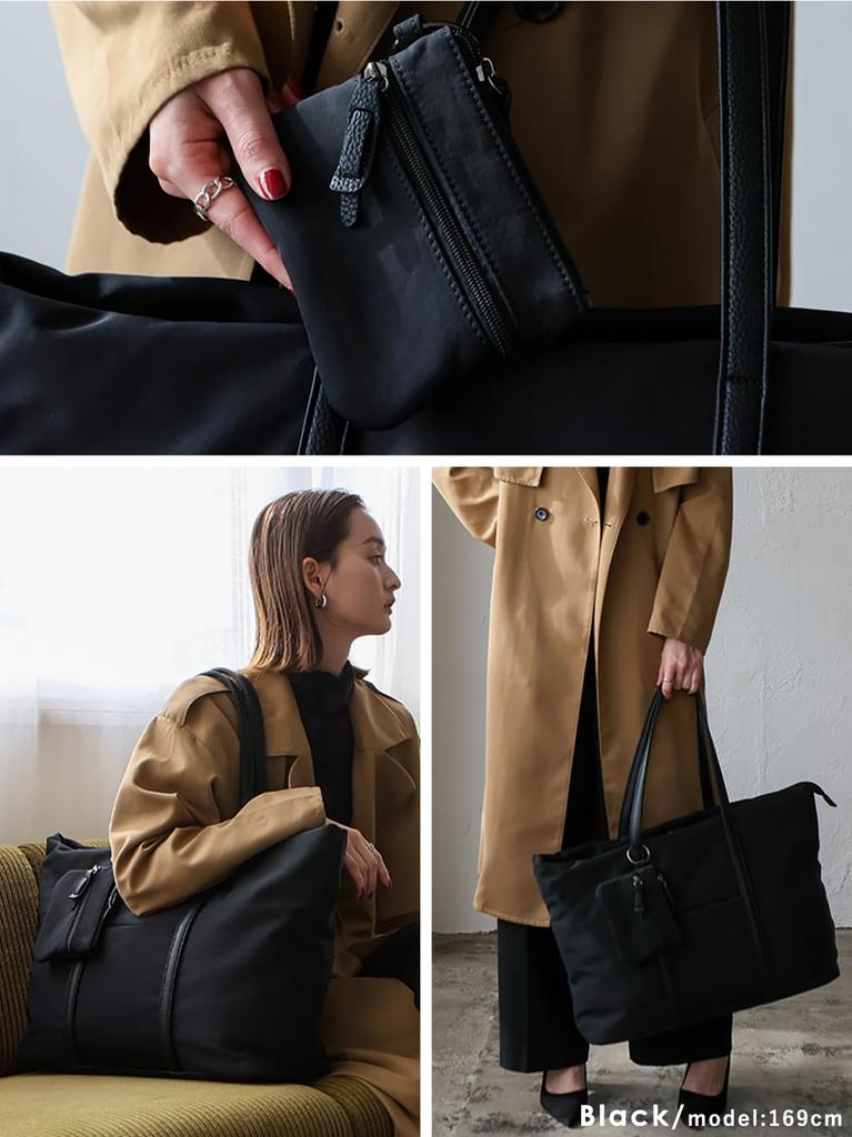 VITAFELICE Nylon Large Tote Bag with Women's Pouch, Sib-20066z (Black)