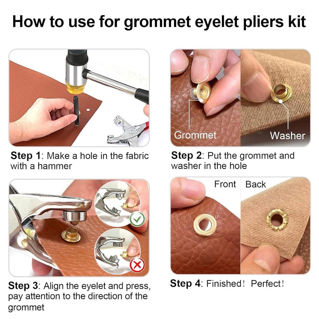 Ösen-Set mit Zange – 300 Sätze 3-farbige Ösen, mit Unterlegscheiben, + Lochzange + Anleitung, Komplettes Ösen-Set