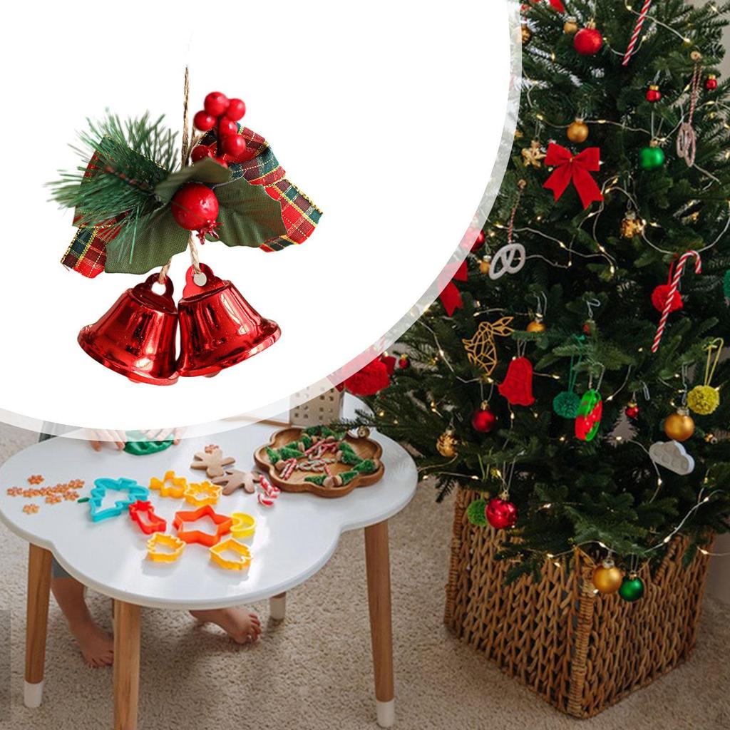 Christmas Bow with Bell Decoration Crafts Decorative, Small Xmas Door Hanger for