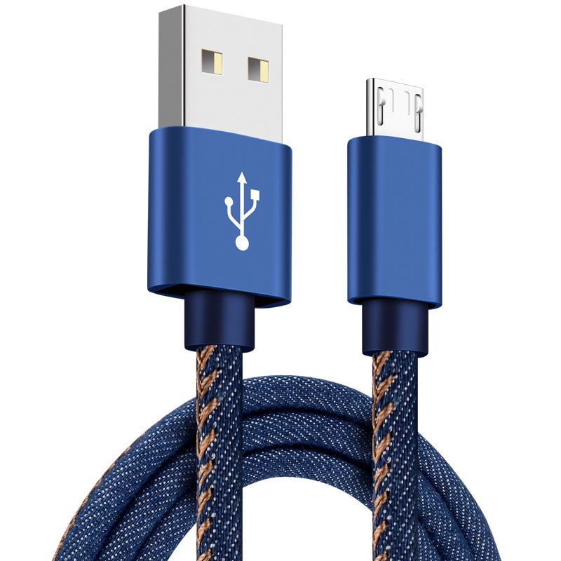 Spot USB Denim Charging Cable for Apple & Type-C Phones, Available In 1/2/3 Meters.
