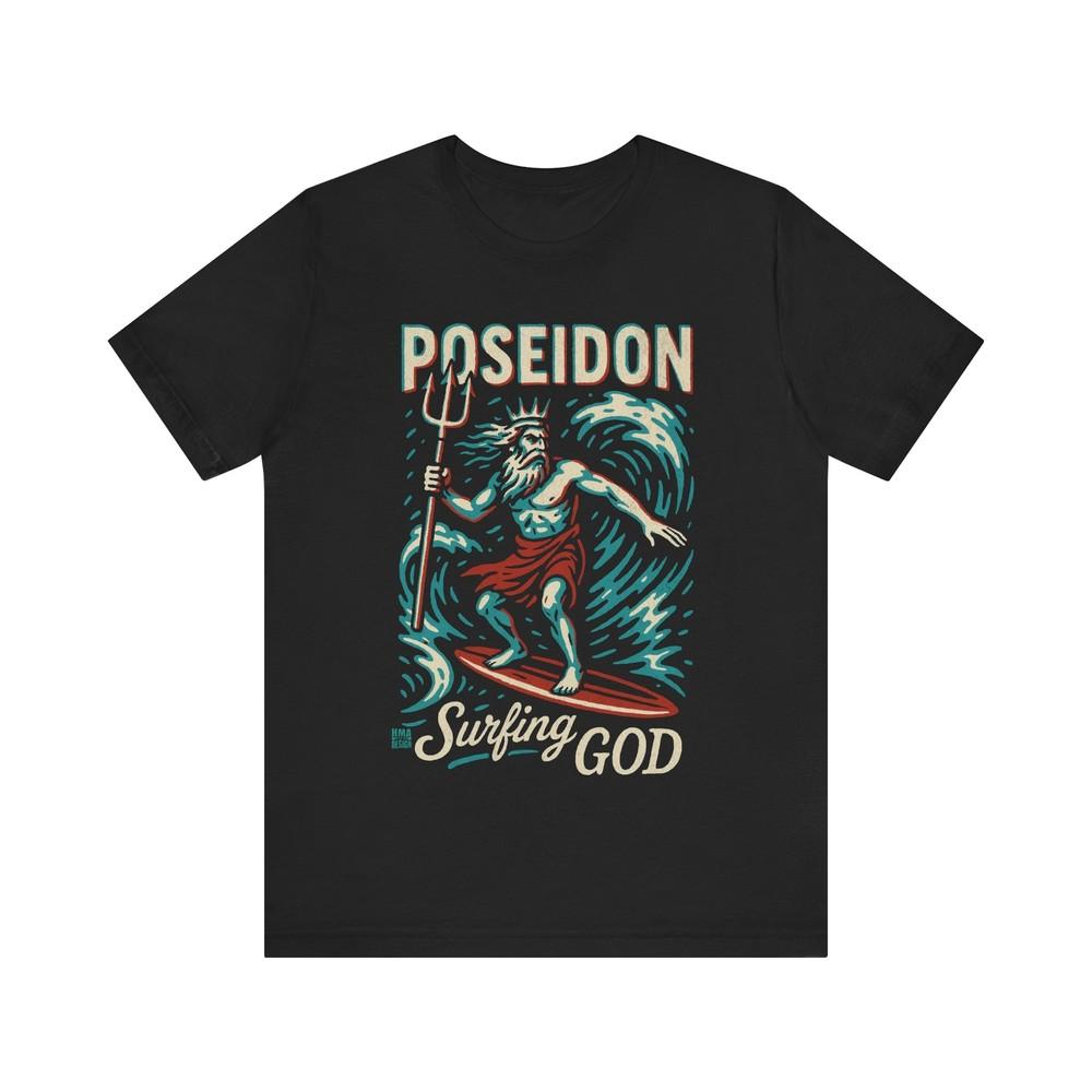 

Poseidon Surfing GOD Unisex Tee Beach Lover Shirt Ocean Waves Graphic T-Shirt Unisex T-Shirt XXL