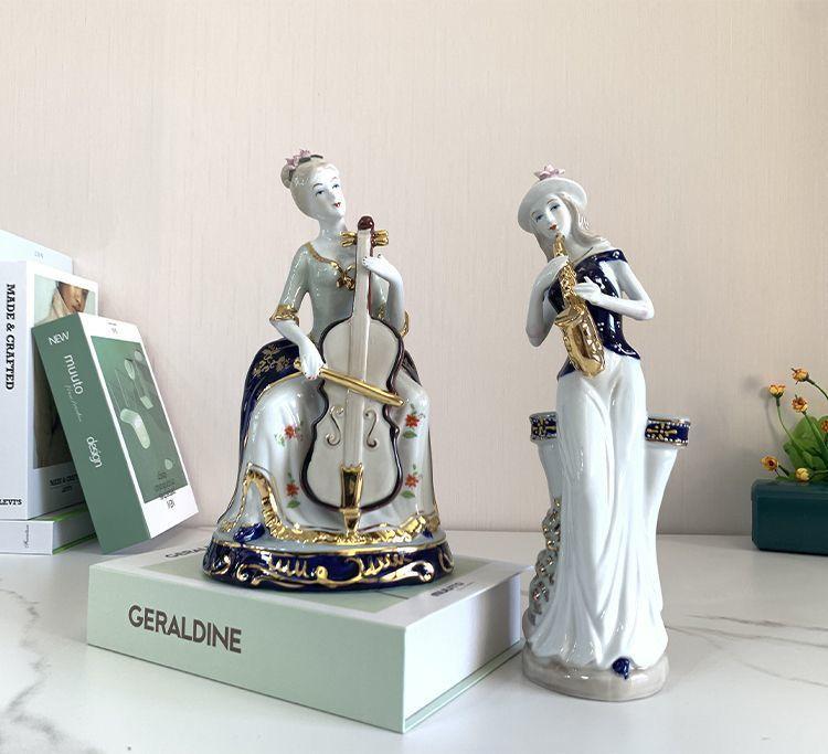 European Western Women Ceramic Statue Decoration Items Home Livingroom Furnishing Accessories Office Desktop Sculpture Ornaments