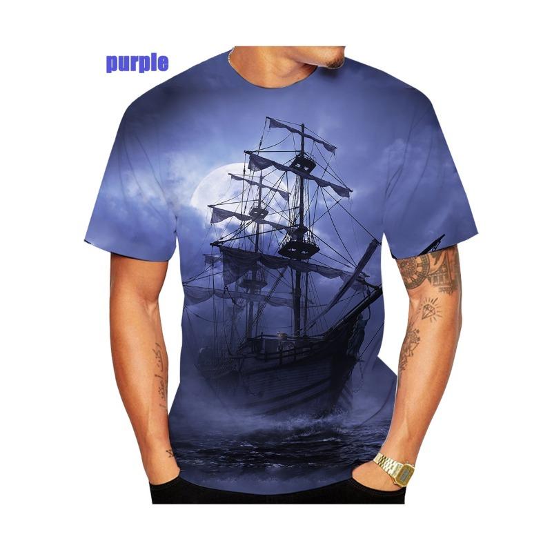 Summer Hot Sale Fashion Personality Funny Short Sleeved Pirate Ship Men's 3D Printed T-shirt Casual Street Shirt