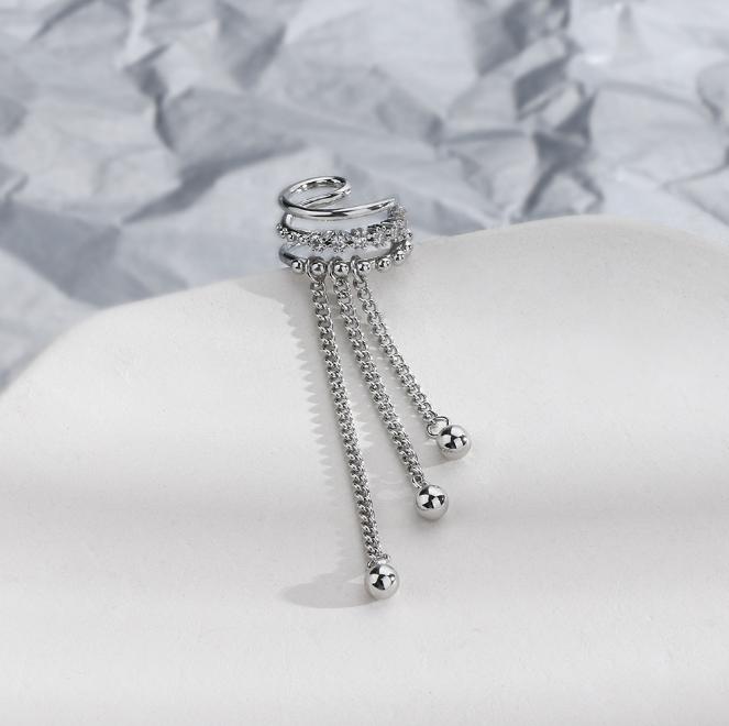 Long Chain Irregular Line Earclip Without Hole Earring for Women Simple Fake Piercing Earcuff Ear Accessories Zircon Party Gift