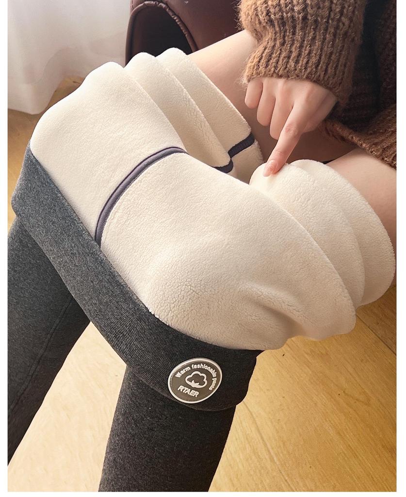 Women's High-Waist Lambswool & Cotton Leggings - Thick, Warm, Velvet-Lined, Butt-Lifting Autumn Pants