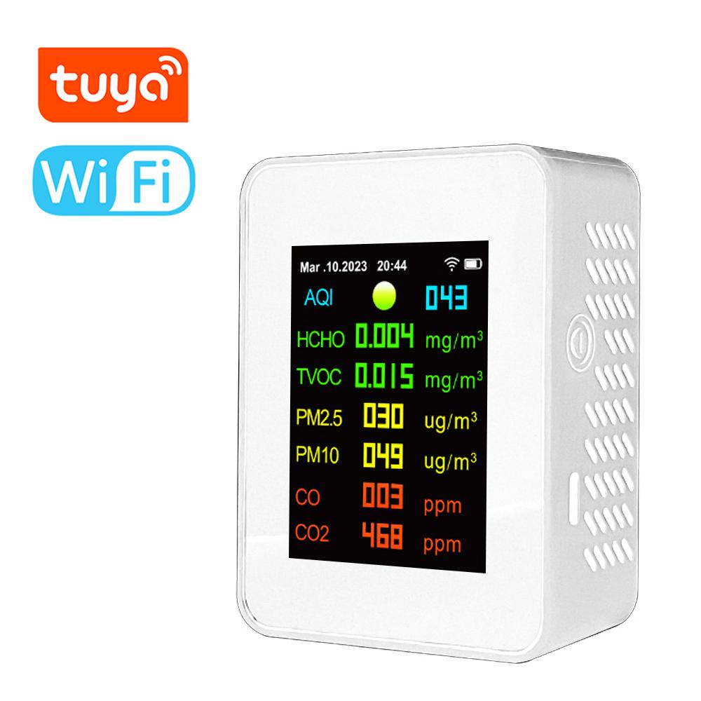 Tuya Wifi Portable Air Quality Meter 7in1 PM2.5 PM10 Carbonic Oxide Carbon Dioxide TVOC HCHO AQI