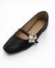 Crescentseoul Oparine Wrinkle Jewel Flat Shoes - Black