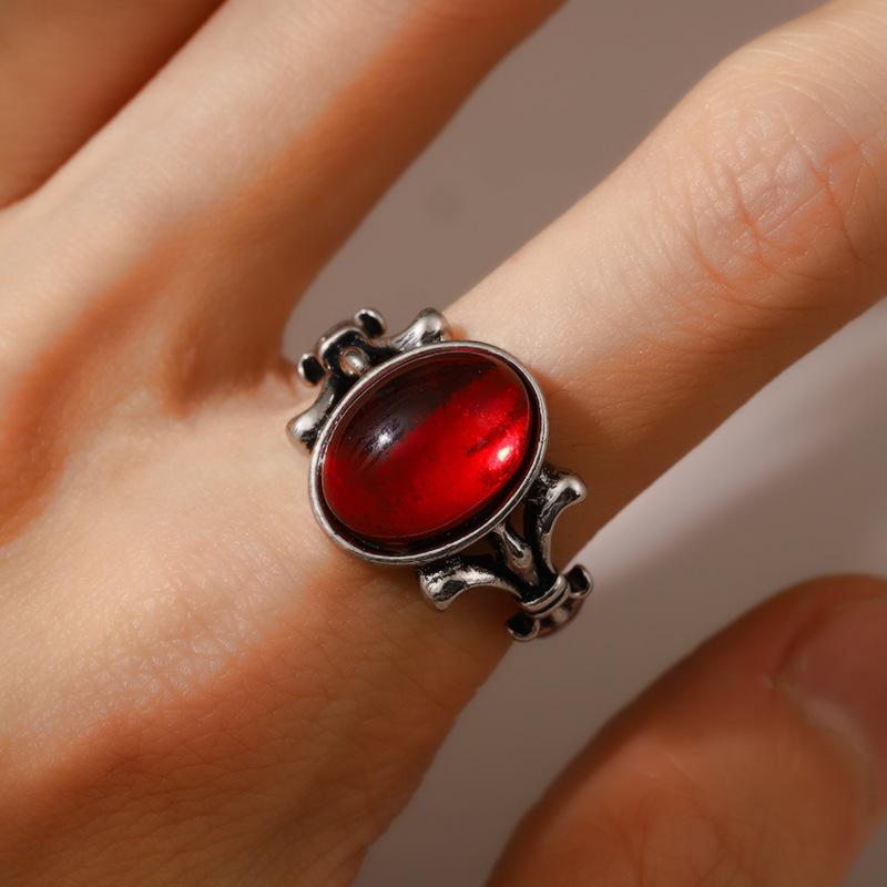 2024 New Retro Palace Style Inlaid Red Oval Zircon Opening Adjustable Women's Ring Creative Wedding Party Zircon Birthday Gifts
