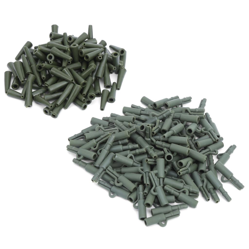 100 Sets 35MM Carp Fishing Fixing Line Connector Sleeve Safety Clip Tackle AccessoryGreen