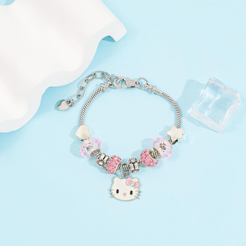 Braccialetto Charm Cartoon Hello Kitty con Perline in Lega di Zinco per Regali e Accessori