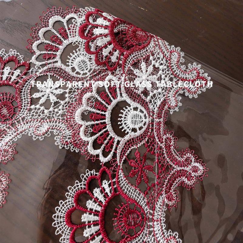 Transparent Soft Glass Dining Table Cloth Embroidered Lace Coffee Tablecloth Square Waterproof Oil Resistant Heat-resistant Table Mat