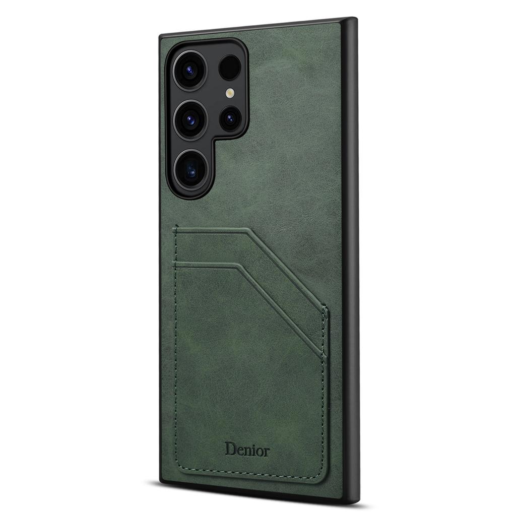 DENIOR For Samsung Galaxy S23 Ultra Case PU Leather Coated PC+TPU Dual Card Holders Phone Cover