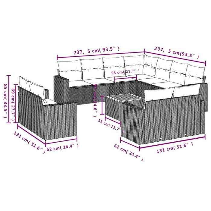 VidaXL Garden Lounge Set with Cushions 12 Pcs, Patio Sofas, Furniture Set, Outdoor Terrace Furniture, Grey 3256719