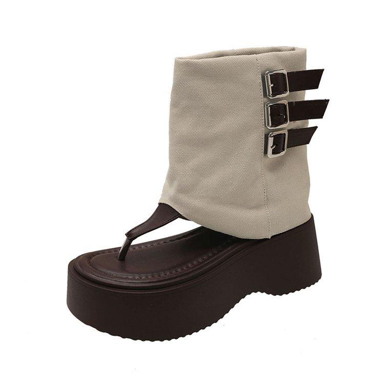 Women's Thick-soled Cool Boots 2025 New Roman Sandals Fashion Pinch Toe Cool Boots for Women Summer Peep Toe Canvas Boots Botas