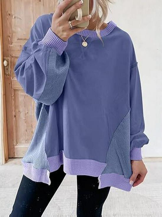 2026 Autumn/Winter Women's Fashion: Color Block Casual Loose Hoodie with Unique Design