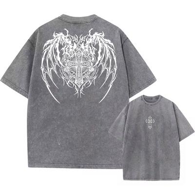 Vintage gewaschenes T-Shirt Baumwolle Herren Damen Grafikdruck Kurzarm Gothic T-Shirts Übergroß Herren Hip Hop Sommer Oberteil T-Shirt