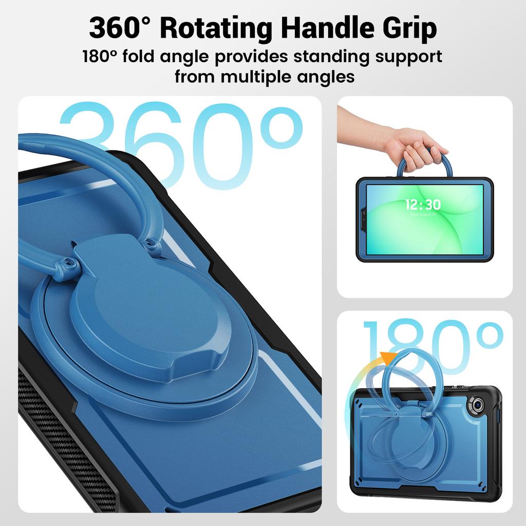 For Samsung Galaxy Tab A11/A9 Case Rotating Kickstand PC + TPU Shockproof Tablet Cover with Shoulder Strap