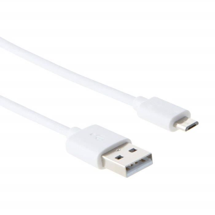 Câble Chargeur Micro USB - Blanc - 2M - Compatible Samsung et Huawei - Idéal pour Android