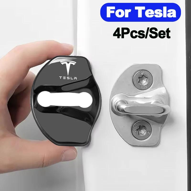 ANB1 4Pcs Tesla Emblem Car Door Lock Cover Case Protection Accessories For Tesla Model 3 Y S Cybertruck Juguete Roadster Coil Bonina