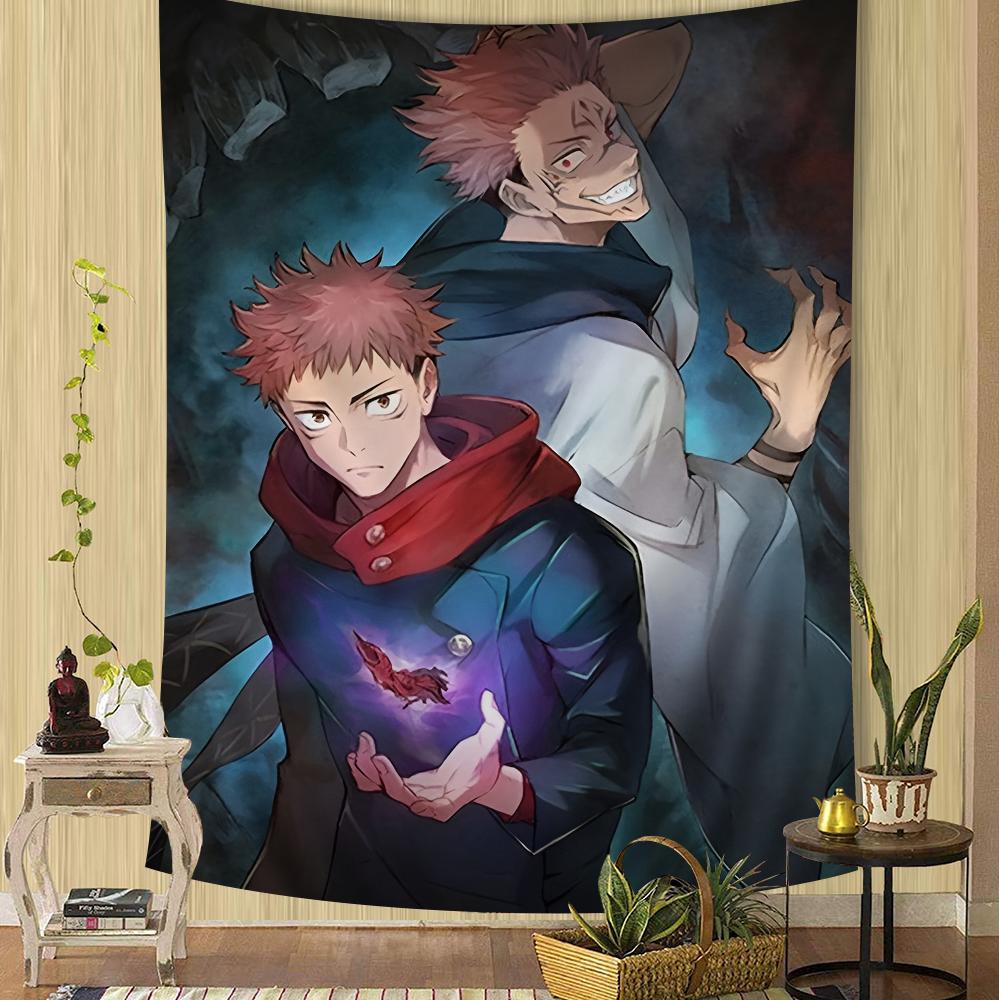 Jujutsu Kaisen Group Battle Wall Tapestry Dynamic Character Art Edgy Room Decor for Shonen Anime Action Manga Fans