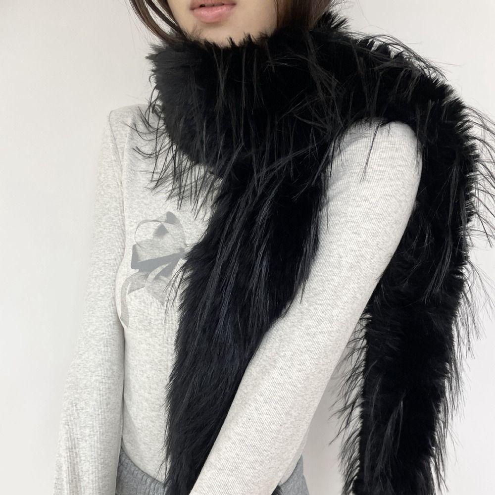 Harajuku Imitation Fur Scarf Pure Color Y2K Scarves Simple Fluffy Shawl Wrap  Girl