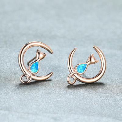 Brincos Estilo Francês Novo Design de Nicho Brincos Gato Lua Rosto Redondo