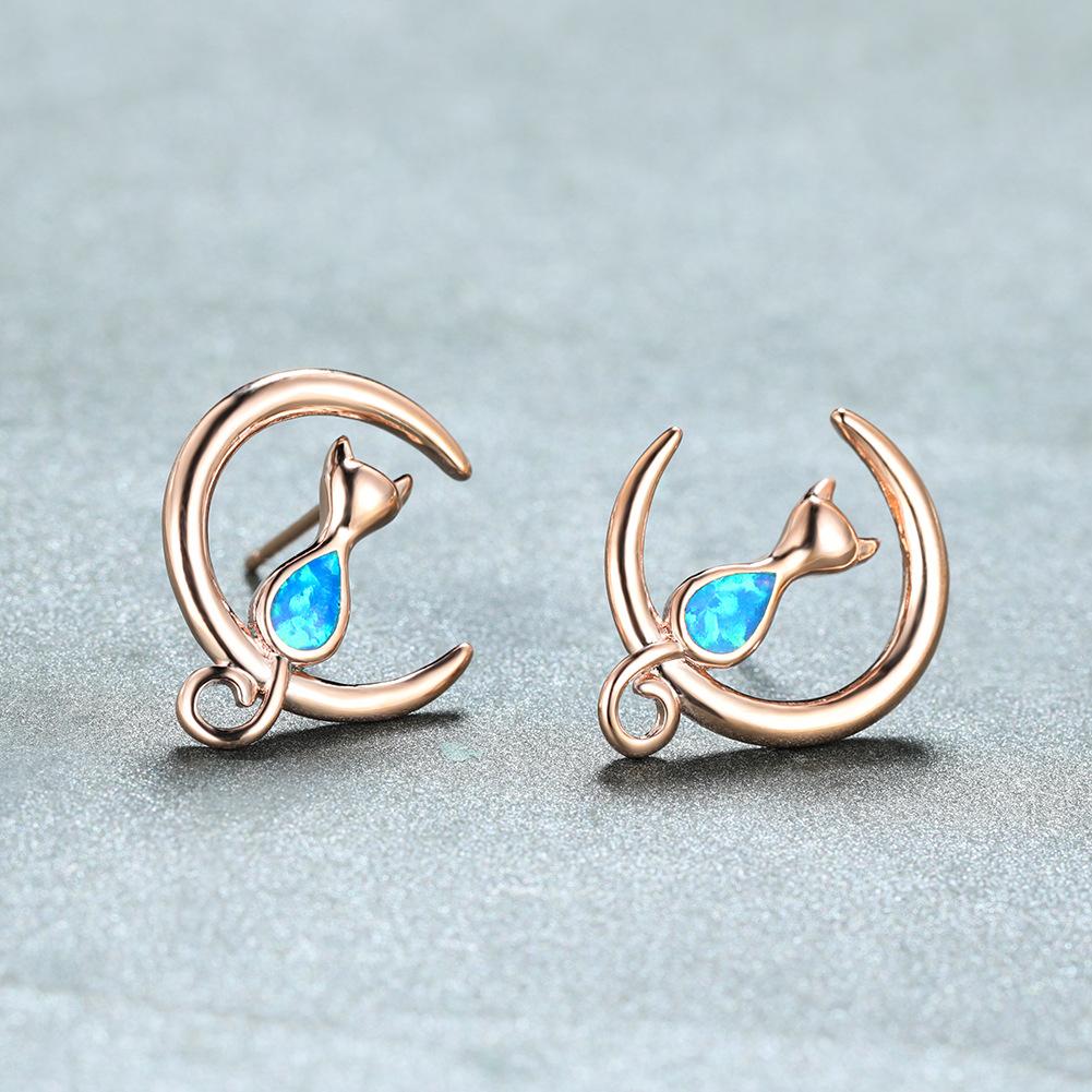 

French Style New Niche Design Earrings Moon Cat Earrings Round Face