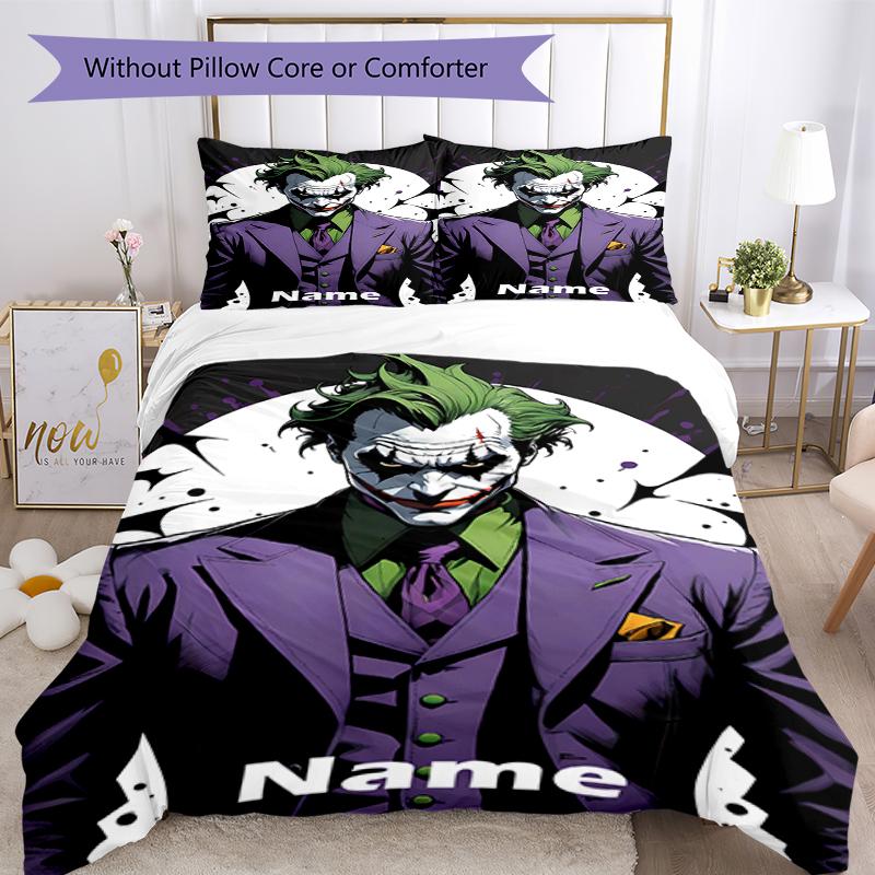 3pcs Custom Name Joker Bedding Set Duvet Cover Closure Includes 1 Duvet Cover & 2 Pillowcases, Soft and Comfortable for All Seasons.