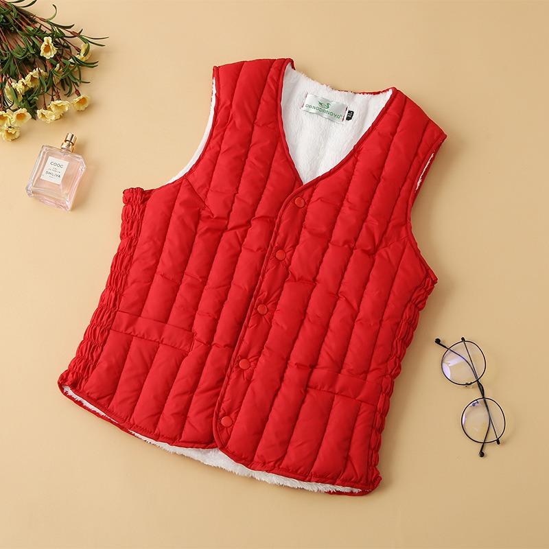 Autumn and Winter Middle-aged Mothers Plus Velvet Warm Cotton  Vest Ladies Vest Lamb Fleece Waistcoat Short