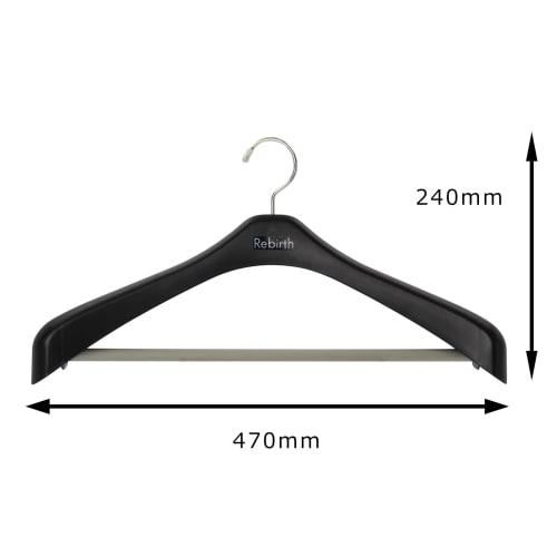 Shinko Hanger Slacks Hanger with Non-Slip Stop Bar, 47cm Wide, "Reverse" Jacket Stop 47, Black, Swivel Hook, Made In Japan, 1 Hanger
