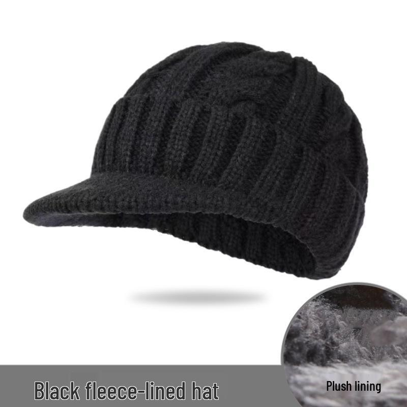 Men's Winter Knit Duckbill Cap: Thick Velvet-Lined, Warm Wool Hat for Cold Weather