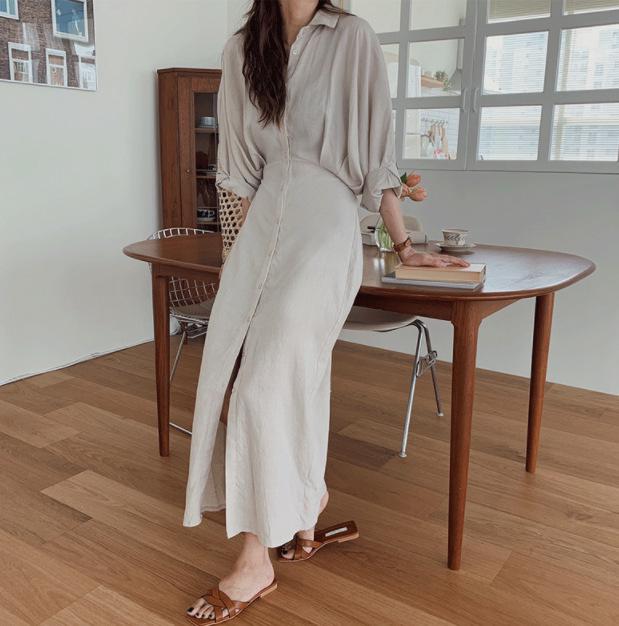 2026 Spring/Summer French Retro Over-the-Knee Lace-up Dress with Batwing Three-Quarter Sleeves