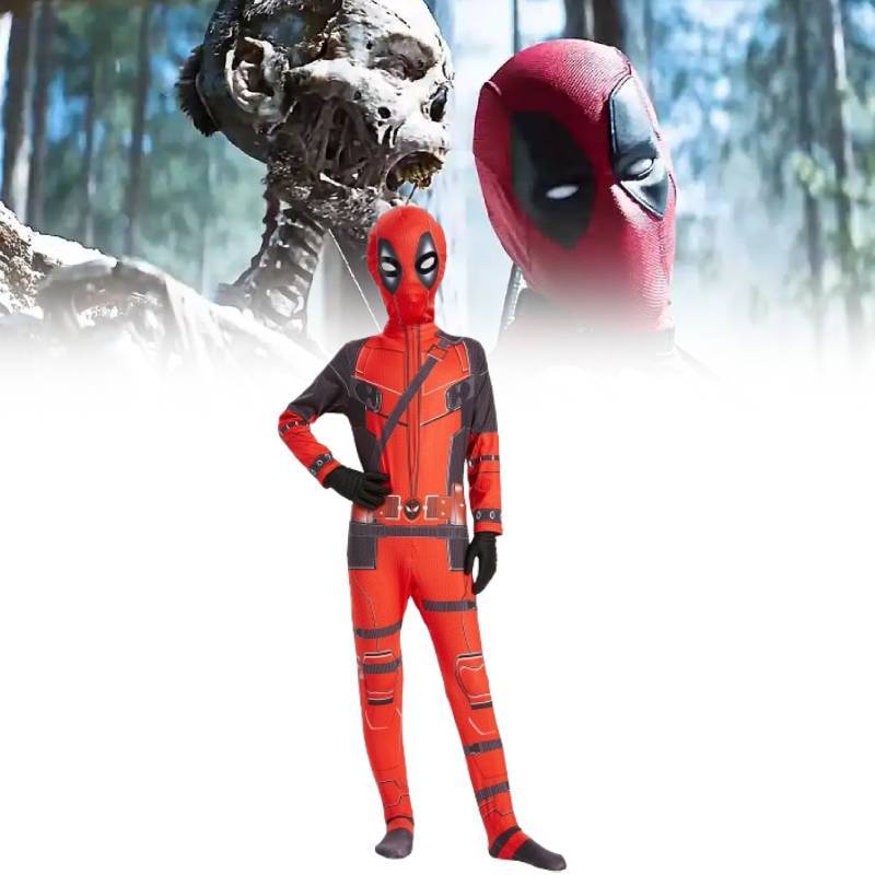 Deadpool Cosplay Jumpsuit With Polyester Spandex For Kids Halloween Party