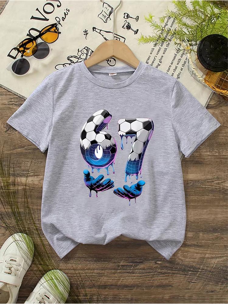 Kids Black 67 Sports Themed TShirt Soft Cotton Everyday Wear for Boys Girlsdf0193