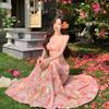 Sommer Neues Jacquard Chiffon Trägerkleid Meeresurlaub Gefühl Schmale Taille Langes Kleid Damen