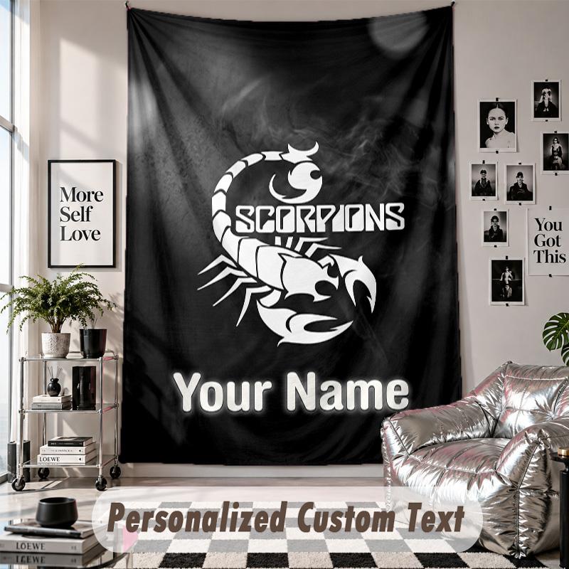 Wall Hanging Tapestry With Custom Name & Text, Scorpions Decorative Tapestry For Bedroom