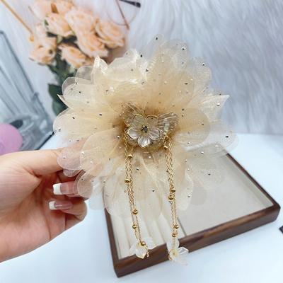 Modisches Netz Schmetterling Blume Quaste Greifklemme für Damen Pferdeschwanz Spangen Kopfschmuck Haarschmuck