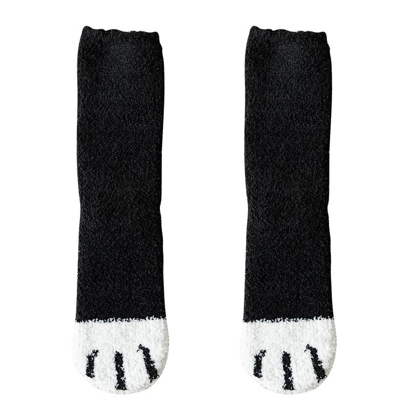 

Female Thick Coral Fleece Home Floor Sleep Socks Women Winter Warm Fluffy Socks Cute Animal Claw Cat Paw Footprint Fuzzy Socks One Size чёрный