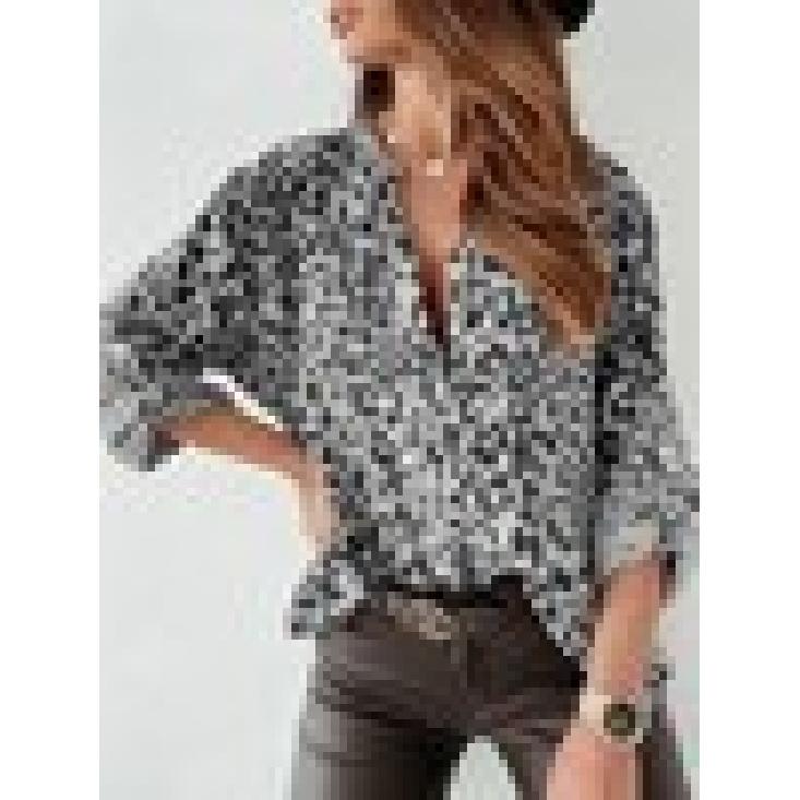 Spring and Autumn Printed Women's Shirt, Long Sleeve Leopard Print Single-Breasted Cardigan, Loose-Fit Women's Blouse
