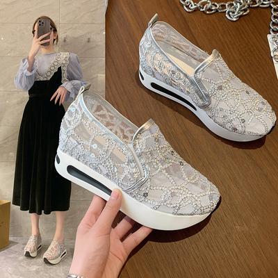 Single-shoe Summer Loafers Lace Mesh White Sneakers Casual Wedge Heels High Sponge Women's Shoes