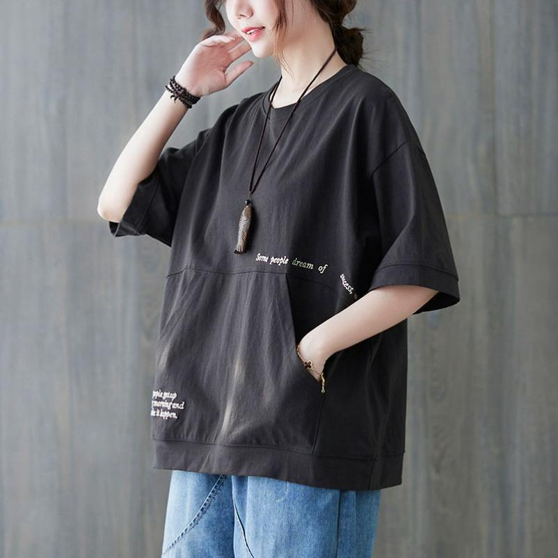Short-sleeved Blouse Loose Covering Meat Large Size Literary and Artistic Simple Western Style Design Pullover Women's Summer T-shirt