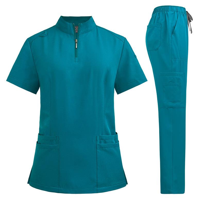 1 set Nursing Tunic Suit Trousers Sets Woman Scrub Set Short-sleeved Top-Pants Beauty Salon Surgical Uniforms Nurses Uniforms